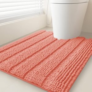 ACCUMTEK Striped Coral Toilet Bathroom Rug Mat