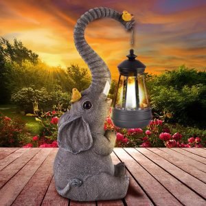 Solar Outdoor Garden Decor Elephant Statues Lights