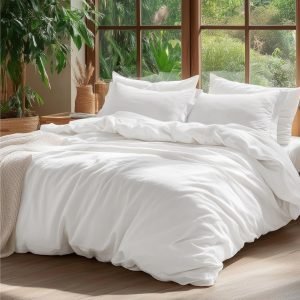 Natural White Minimalist Cotton Duvet Cover (Linen)