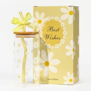 Cute Glass Cups with Lids and Straws