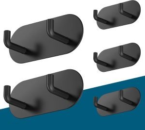 5-Pack Adhesive Hooks for Hanging Black