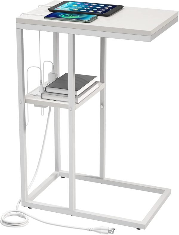 C-Shaped End Table with Charging Station