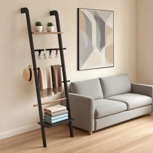 Wooden Ladder with Shelf