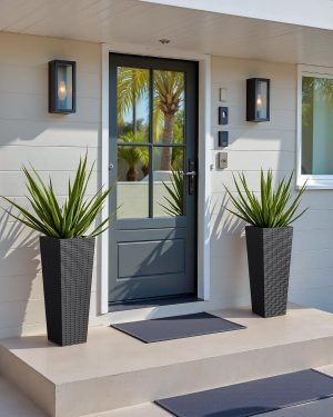 Plastic Planters with Rattan Texture – Set of 2