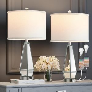 Set of 2 Mirrored Glass Bedside Table Lamps