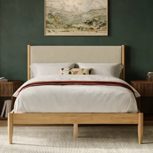 Solid Wood Boucle Upholstered Headboard Bed Frame at Wayfair !