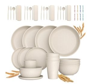 48 Pcs Wheat Straw Dinnerware Sets For 4