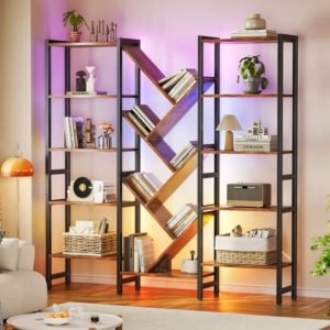 Triple 5-Tier Bookshelf with LED Lights