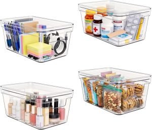 4 Pack Small Clear Plastic Storage Bins