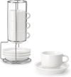 2.5 oz Porcelain Espresso Cups with Saucers & Metal Stand Set