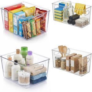  4 Pack Modular Clear Plastic Storage Organizer Bins