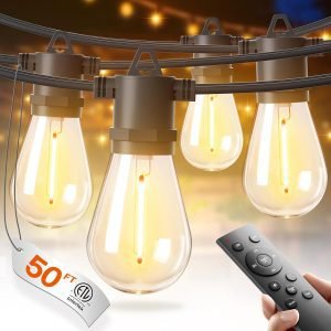 50FT LED Outdoor String Lights with Edison Shatterproof Bulbs