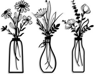 3-Piece Black Metal Flowers Wall Art