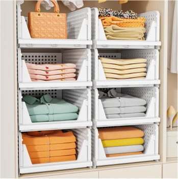 5 Pack Stackable Closet Storage Basket