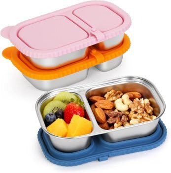 3 Pack Stainless Steel Snack Containers with Silicone Lids