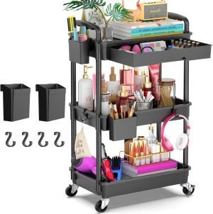 Rolling Utility Cart Organizer with Removable Drawer