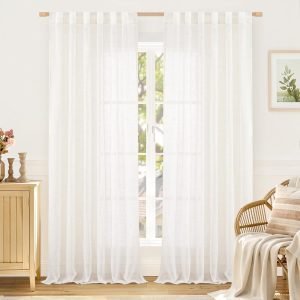 Semi Sheer Linen Curtains for Living Room 2 Panels