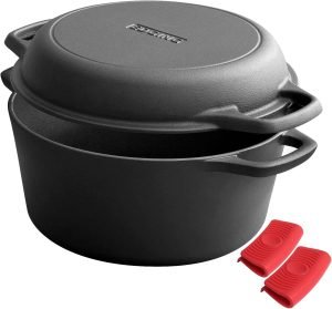 2-in-1 Cast Iron Dutch Oven with Skillet Lid 