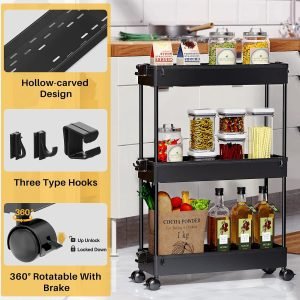 Slim Rolling Storage Cart 3 Tier