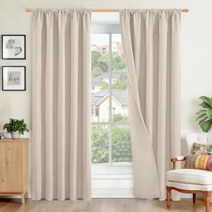 2 Panels Linen Blackout Curtains for Bedroom