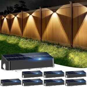 Solar Fence Lights Outdoor with 3-Side Lighting