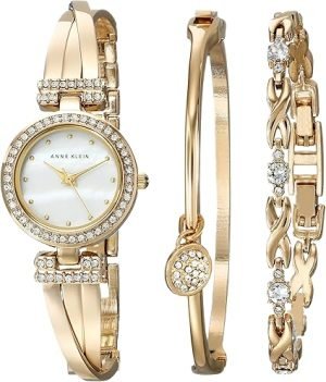 Anne Klein Women’s Premium Crystal Accented Bangle Watch and Bracelet Set