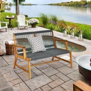 2-Person Patio Acacia Wood Bench Loveseat
