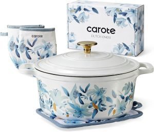 CAROTE 5 QT Cast Iron Dutch Oven Pot with Lid