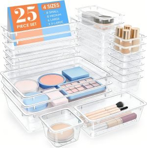 25 PCS Clear Plastic Drawer Organizer Set