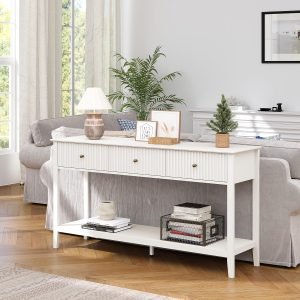 White Console Table with 3 Drawers