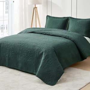 Green Quilt King Size Soft Lightweight Coverlet Bedding Set