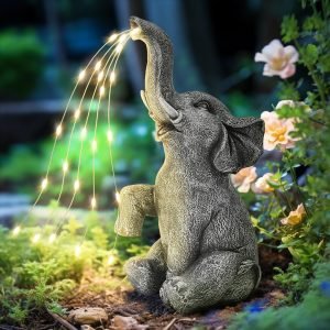 Solar Garden Decor Watering Elephant Statue 