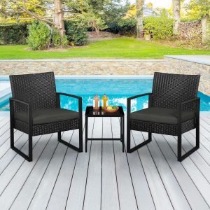 3 Pieces Rattan Bistro Set Wicker Patio Modern Conversation Furniture