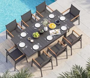 Outdoor Aluminum Patio Dining Table Set for 8 Person