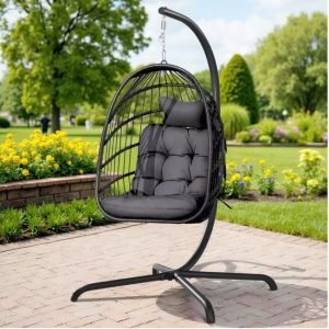 Outdoor Foldable Grey Wicker Egg Porch Swing Chair At Home Depot !!