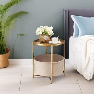 Round Side Table with Fabric Storage Basket