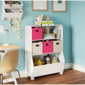 Kids Bookshelf with Storage Bins