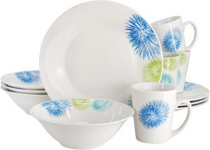Home Blue Meadow 12-Piece Ceramic Dinnerware Set 