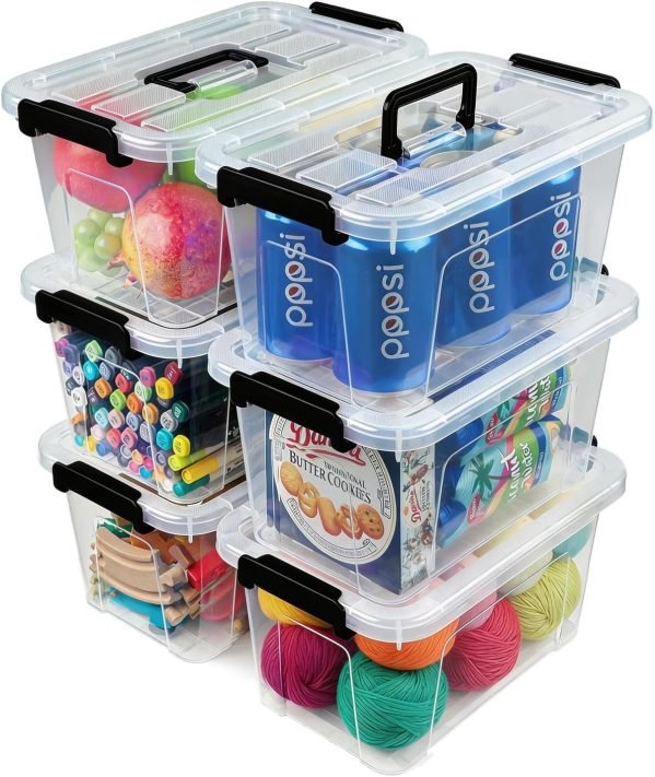Plastic Storage Bins with Lids 6 Pack Storage Organizer 