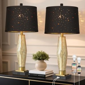 Glass Table Lamps for Bedroom Set of 2