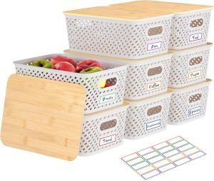 8 Pack Plastic Storage Bins with Bamboo Lids 