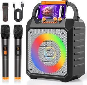 Portable Karaoke Machine with 2 Wireless Microphones 