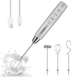 Rechargeable Milk Frother Handheld with 3 Heads