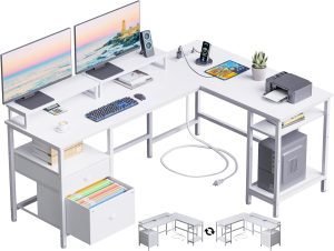 White 59” L-Shaped Desk 