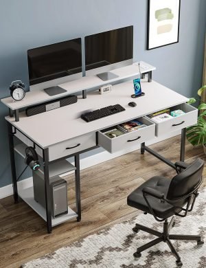 Computer Desk with Power Outlets & LED Light