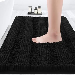 Striped Black Bathroom Rug Mat 