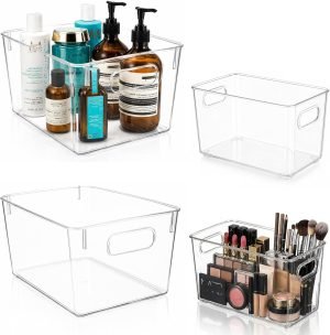 4 Pack Clear Plastic Organizer Bins