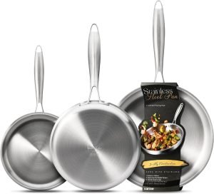 CAROTE 3-Piece Tri-Ply Stainless Steel Frying Pan Set