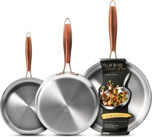 CAROTE 3-Piece Tri-Ply Stainless Steel Frying Pan Set