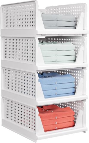 4 Pack Stackable Closet Storage Basket 